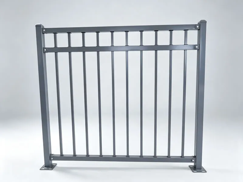 Gray flat top tubular fence panel, 2400 x 1500 mm