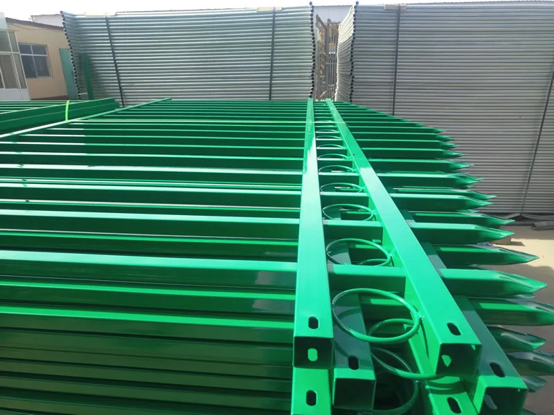 Green powder coated tubular fence panels, 2400 x 2100 mm