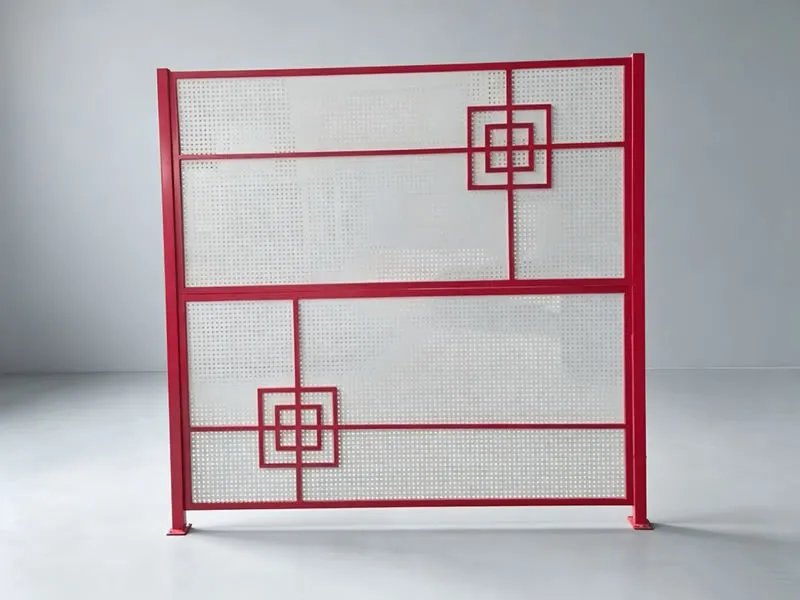 Red frame perforated screen panel, 1800 x 1600 mm